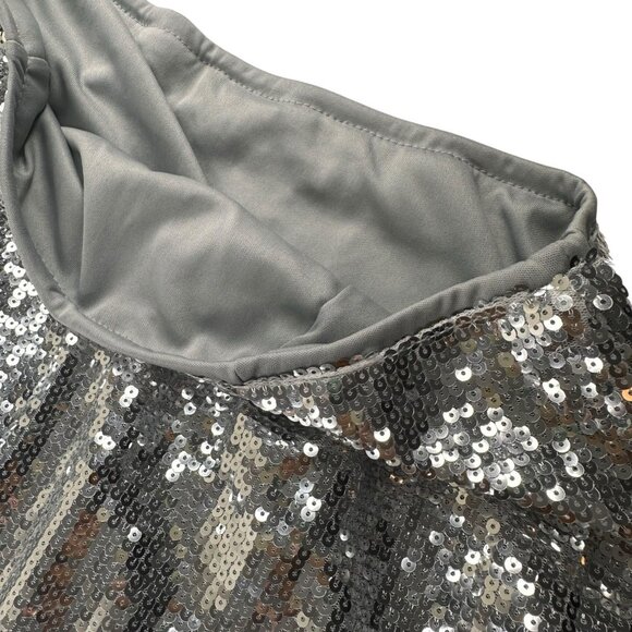 Women Midi Skirt Full Sequin Silver Size 2XL Tall Lined Decorated Mid Rise - Picture 10 of 14